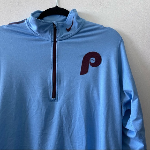 Philadelphia Phillies baseball Nike dry fit blue maroon quarter neck sweatshirt - Picture 2 of 8